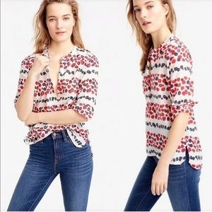 J. Crew G3394 White, Red & Purple Berry Print Cotton & Silk Tunic Size 12